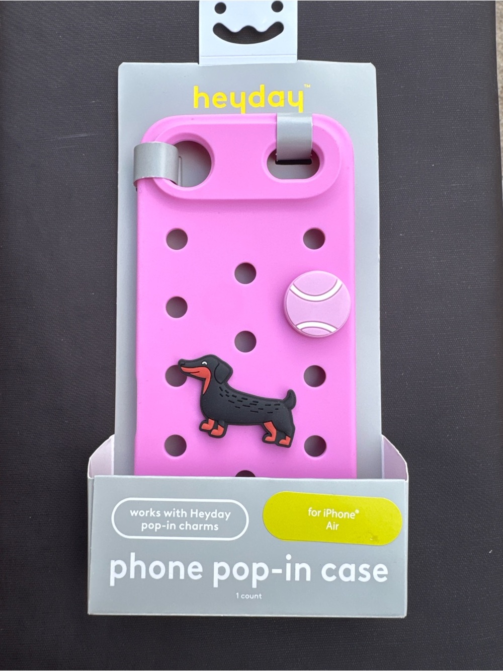 heyday Pink Silicone Phone Pop-In Case with Dachshund Charm